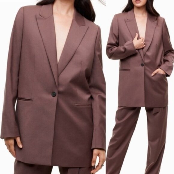 Aritzia Wilfred Belcastel Blazer Jacket Oversized Shoulder Pads Tailored Brown - Picture 1 of 15